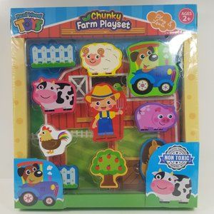 Chunky Farm playset Real; Wood Toy's smooth finish and non-toxic 11 pieces age